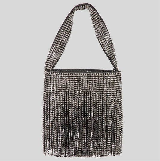 Black Bag with silver Rhinestone Fringe