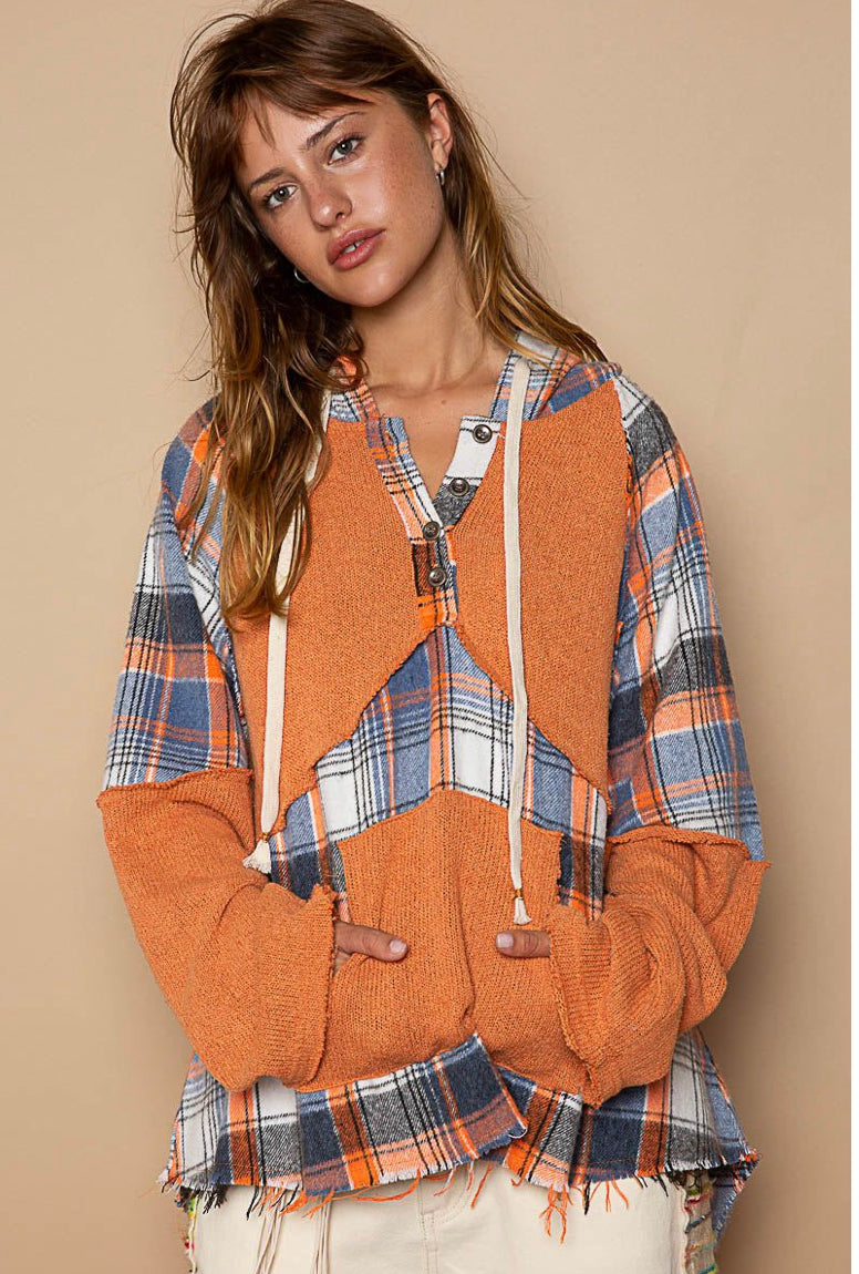 Yasmine Contrast Vintage Wash Plaid Top
