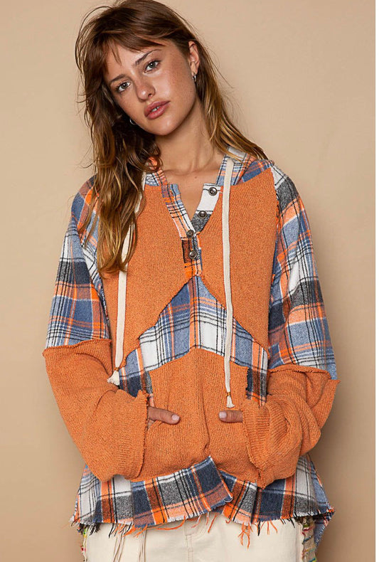 Yasmine Contrast Vintage Wash Plaid Top