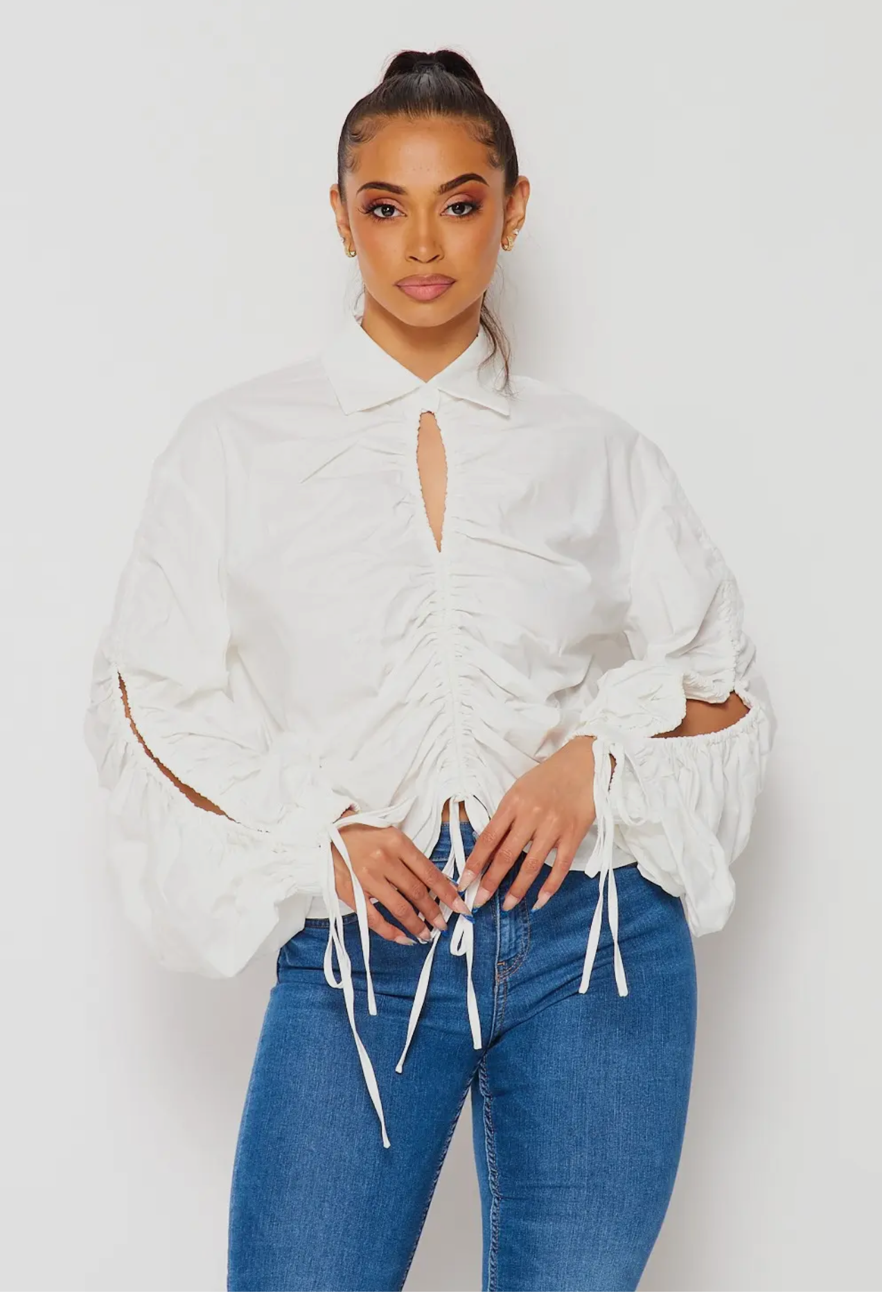 Classic Crush Drawstring Detail Collar Top