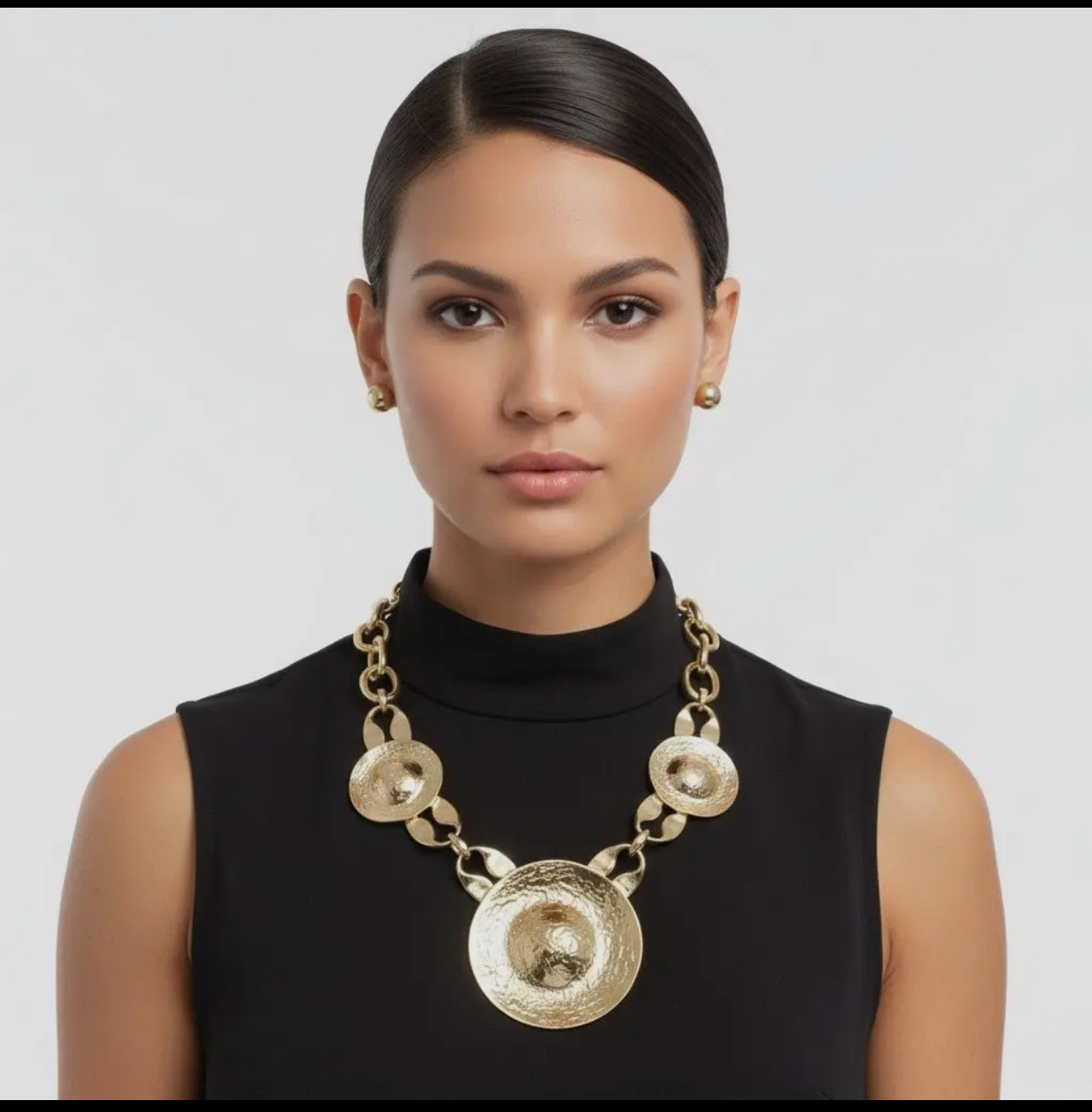 Bold Hammered Metal Statement Necklace