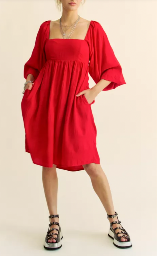 TANYA PUFF SLEEVE TIE BACK DRESS