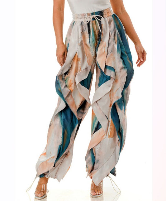 Teal Multi Truffle Ruffle Jogger Pants