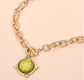 Faceted Round Stone Charm Toggle Necklace