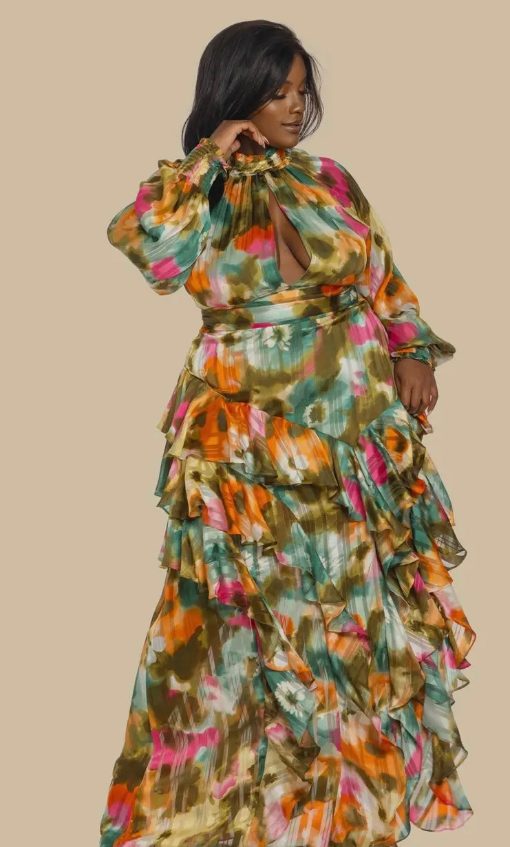 Kaleidoscope Ruffle Layered Maxi Dress