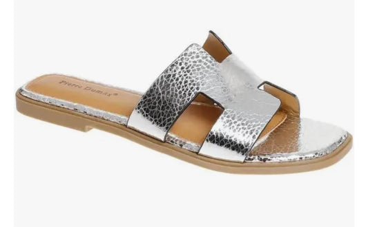 EMPRESS SILVER METALLIC SLIP ON SANDALS