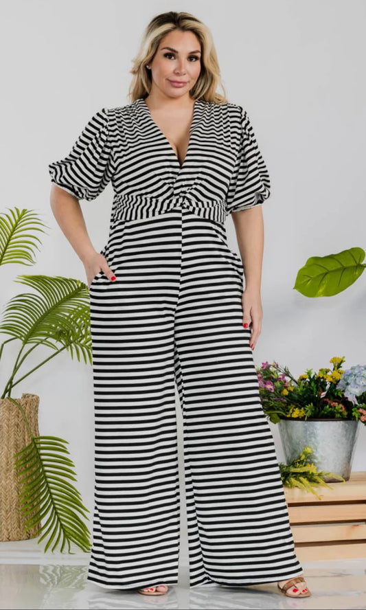 Black and White Stripped Jumpsuit