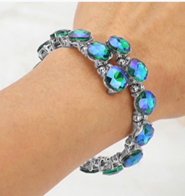 Square Stone Cluster Link Adjustable  Bracelet