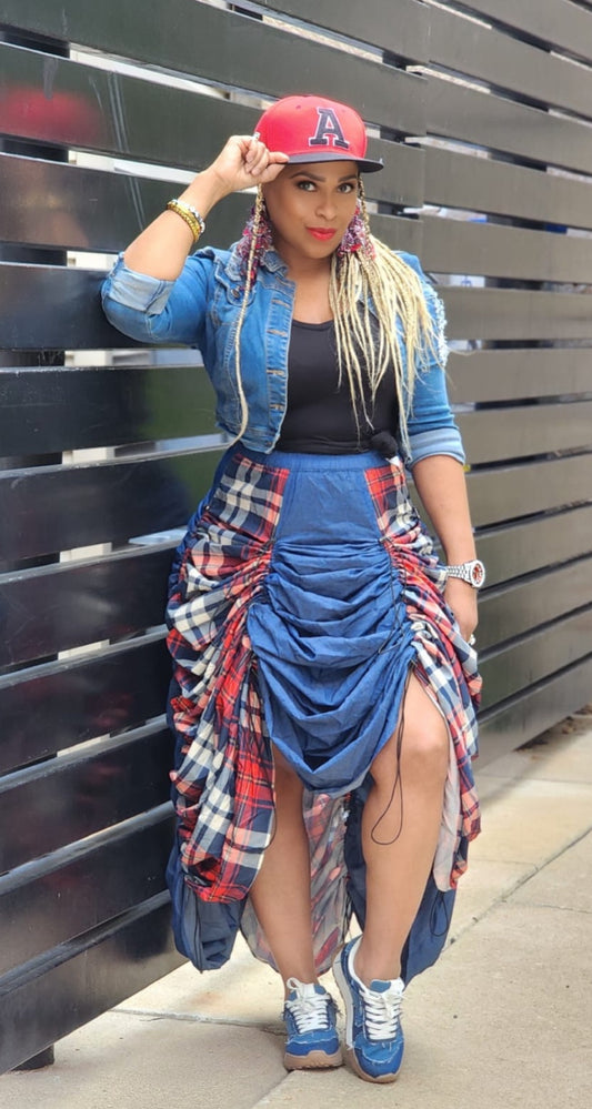Love theDenim &Plaid Maxi Skirt