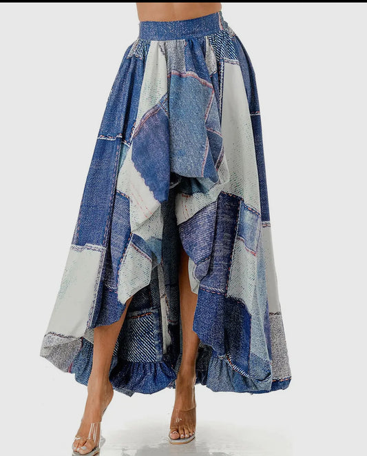 DENIM POPLIN HIGH LOW SKIRT(DENIM INSPIRED)