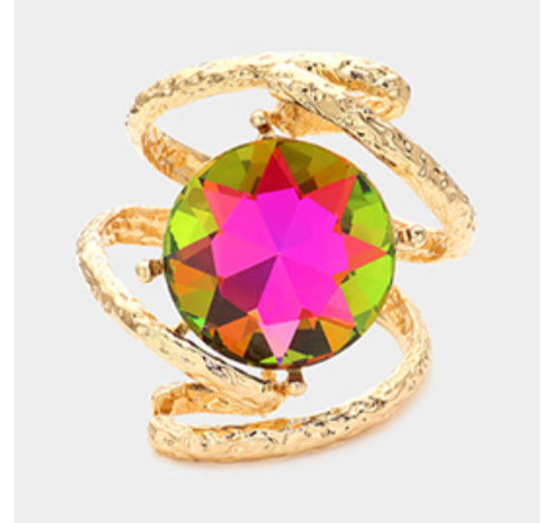 Round Glass Crystal Stone Hinged Bracelet