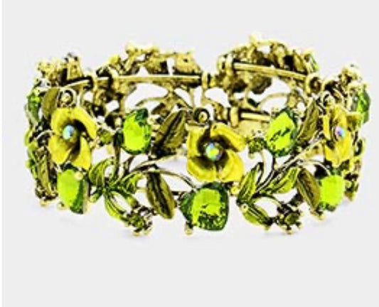 Glass Crystal Metal Flower Leaf  Bracelet