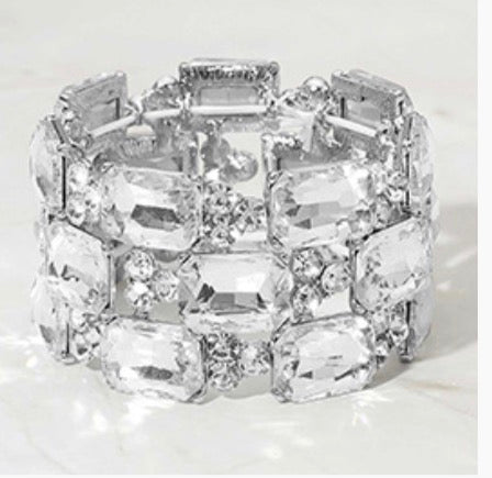 Wide Rhinestone Crystal StretchBracelet