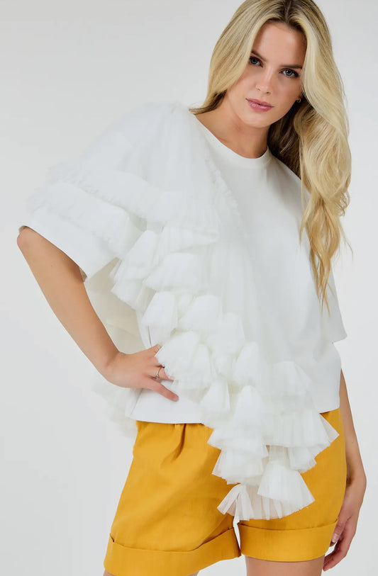 Roberta Barbie Pink Tulle Top_White