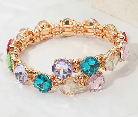 Square Stone Cluster Link Adjustable  Bracelet