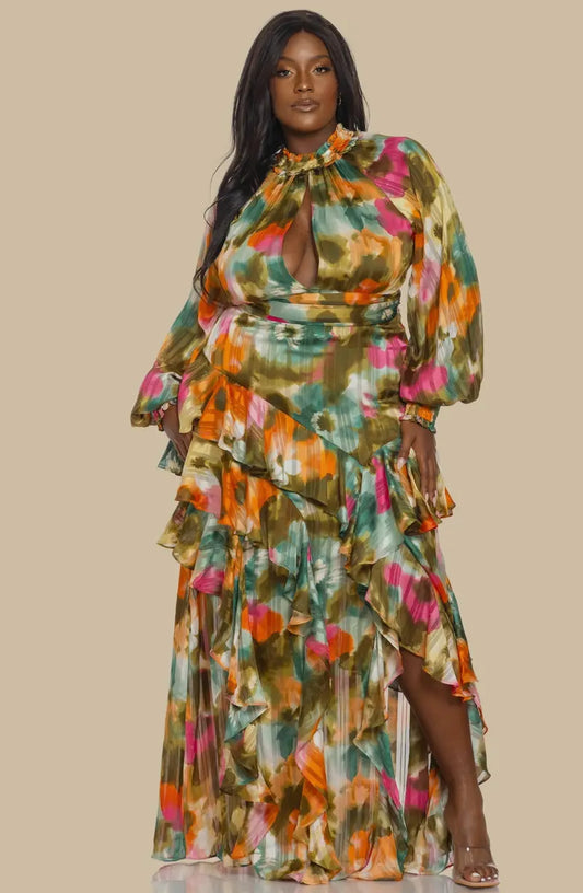 Kaleidoscope Ruffle Layered Maxi Dress