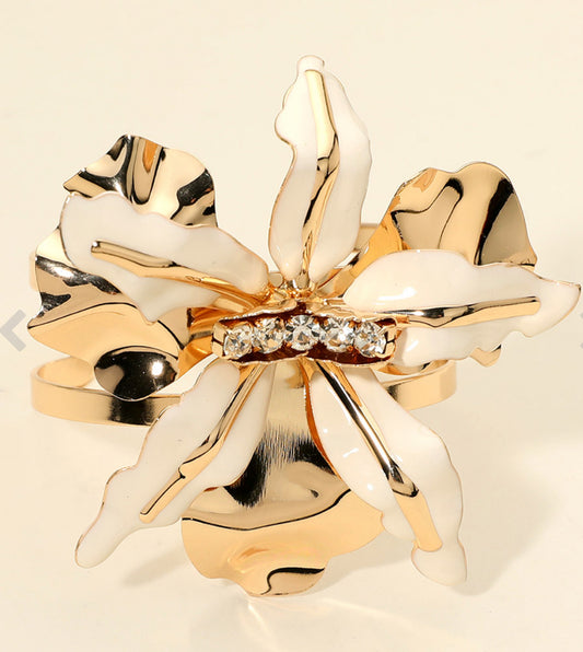 Bold Floral Accent Cuff Bracelet