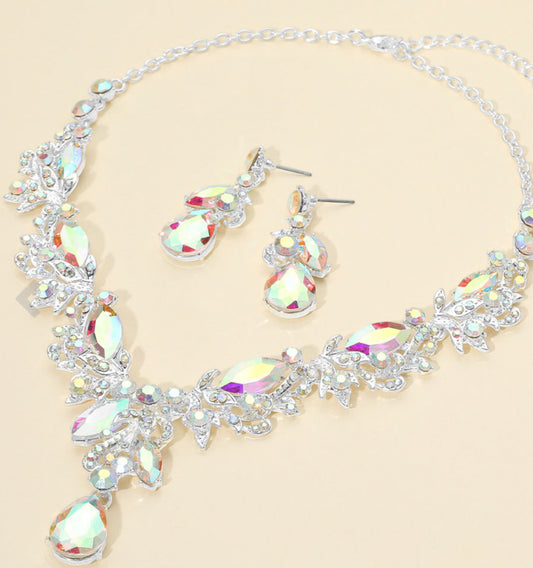 Teardrop Stone Cluster Pendant Marquise Rhinestone Embellished Necklace