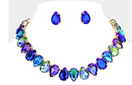 Teardrop Stone Cluster Link Necklace