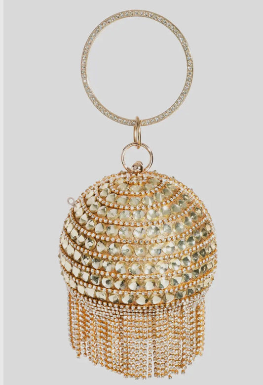 Gold Bird in Bag – Beaded Clutch Purse with Rhinestones  Shoulder Bag