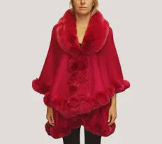 Elegant Faux Fur Trim Cape Poncho_Purple