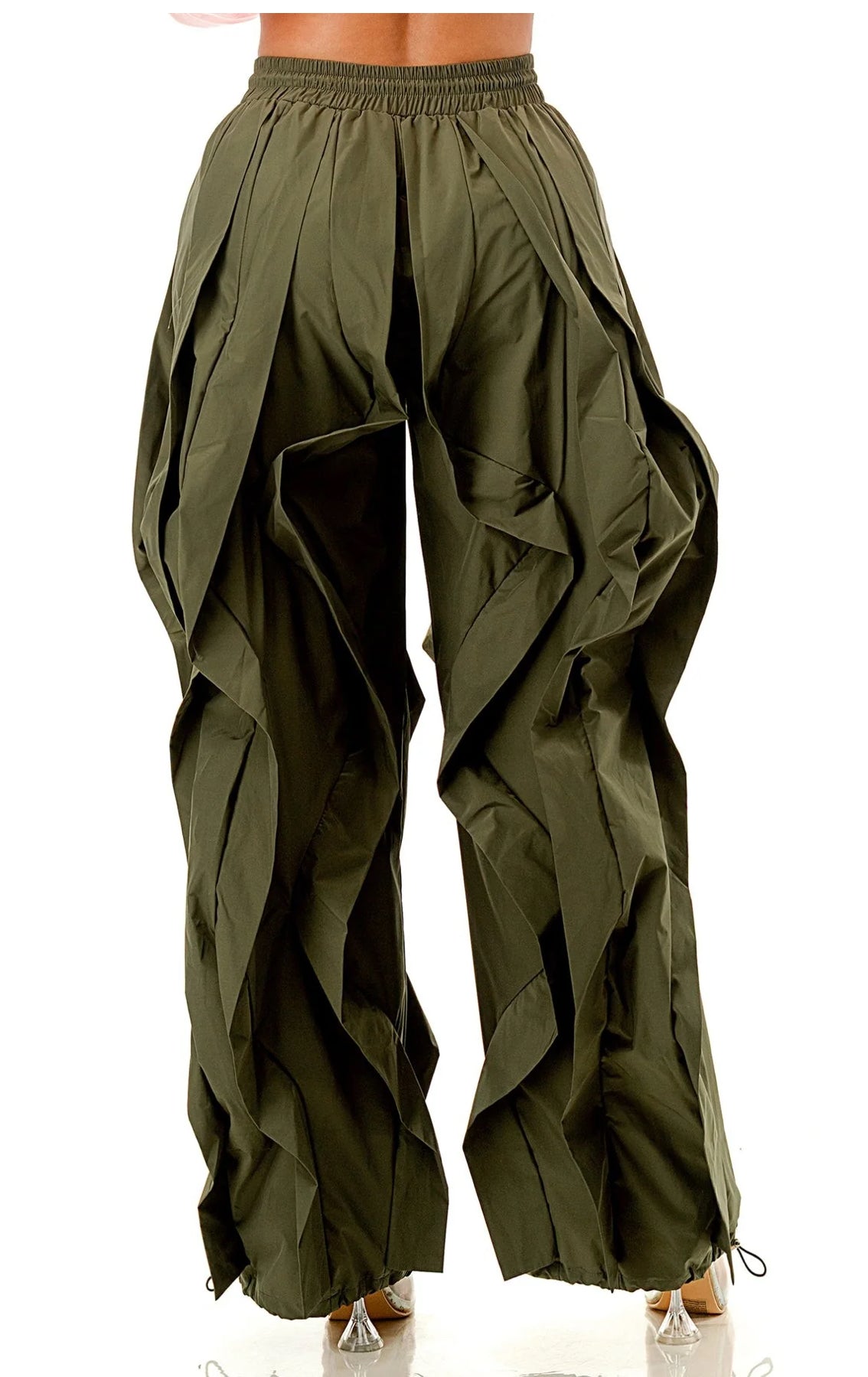 No Drama Ruffle Drawstring Jogger Pants_Olive Green