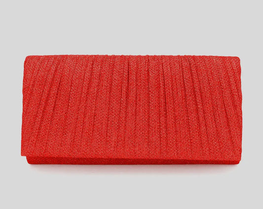 Red Pleated Shimmery Evening Clutch / Crossbody Bag