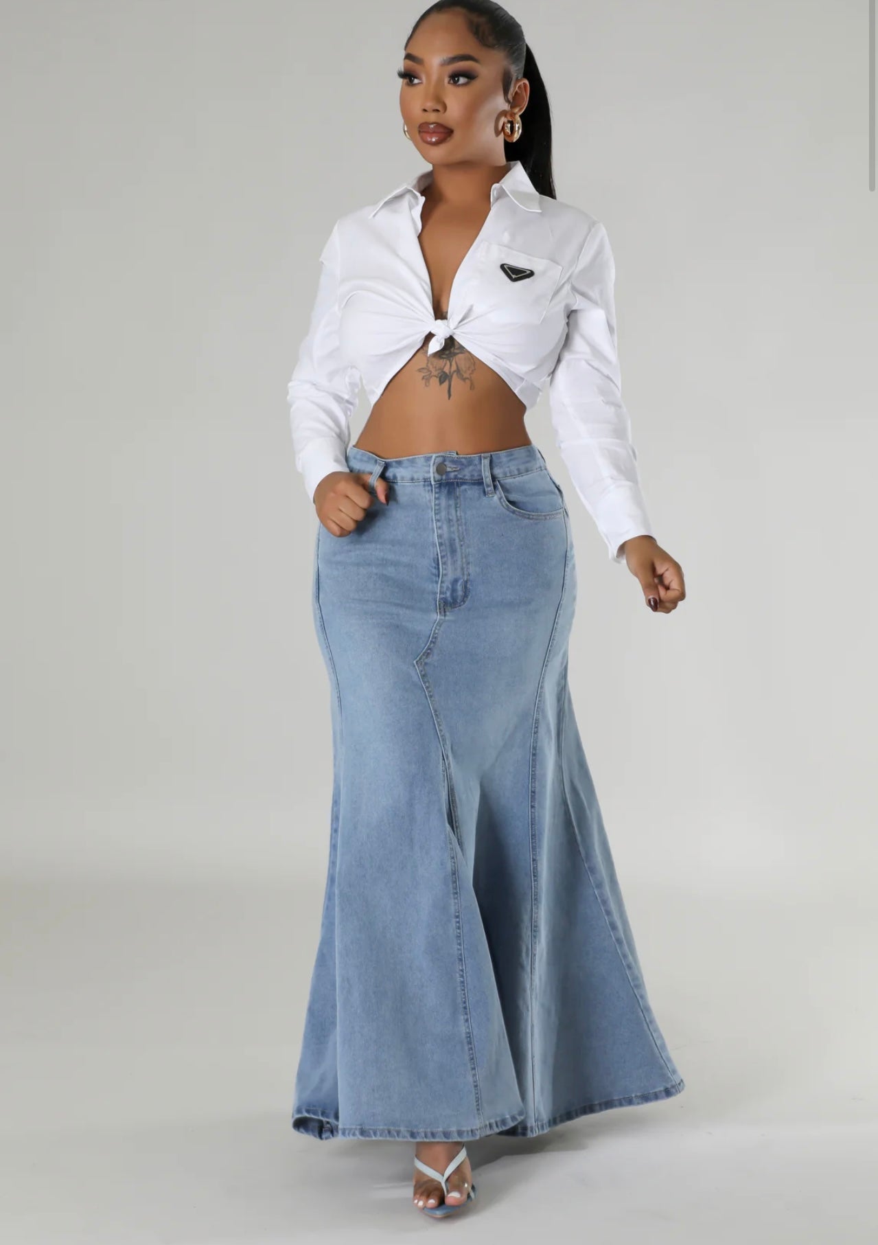 Demi Hight Waist Denim Mermaid Skirt _2X
