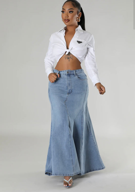 Demi Hight Waist Denim Mermaid Skirt _2X