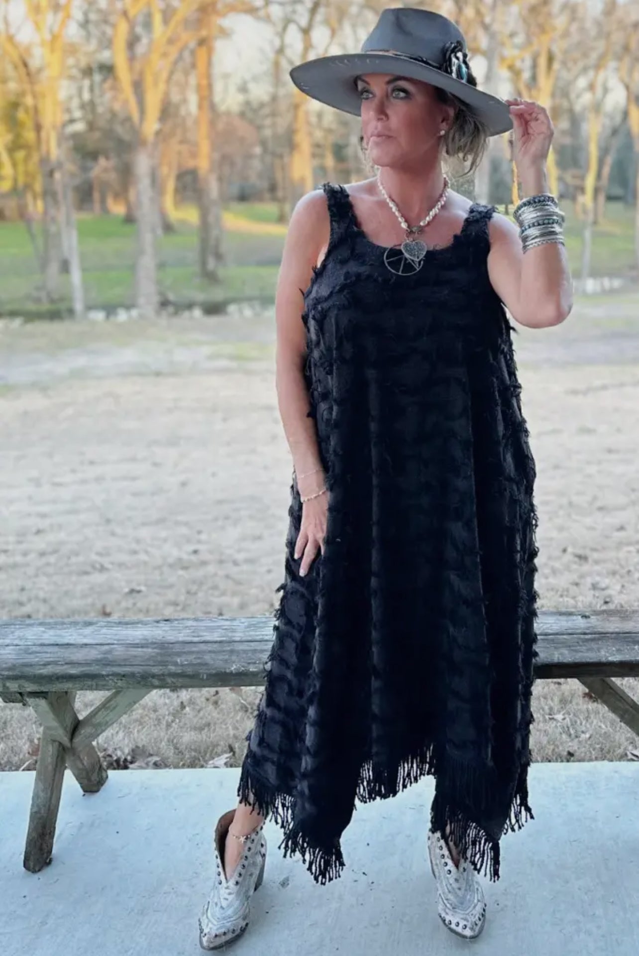 Black Boho Bohemian Eye Lash Dress