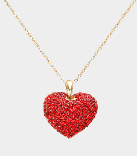 Crystal Rhinestone Pave Heart Pendant Necklace