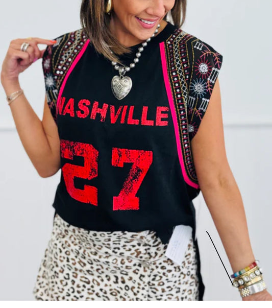 Black Nashville 27 Sleeveless Graphic Top