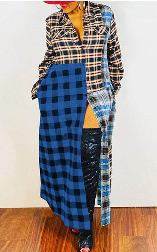 Color Me Plaid Duster Dress w/Touch of Red (Runs Slightly Big)