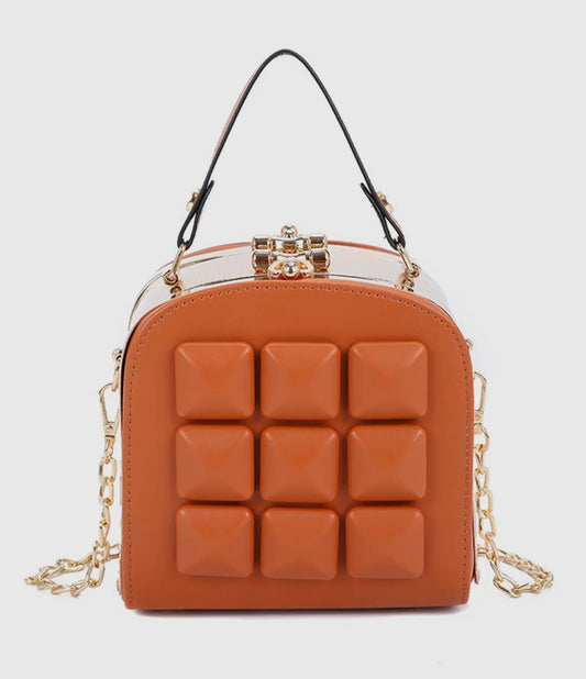 ORANGE METAL SQUARE  BOX HANDBAG
