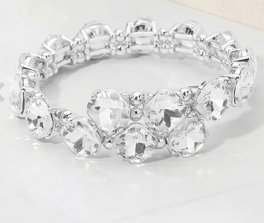 Square Stone Cluster Link Adjustable  Bracelet