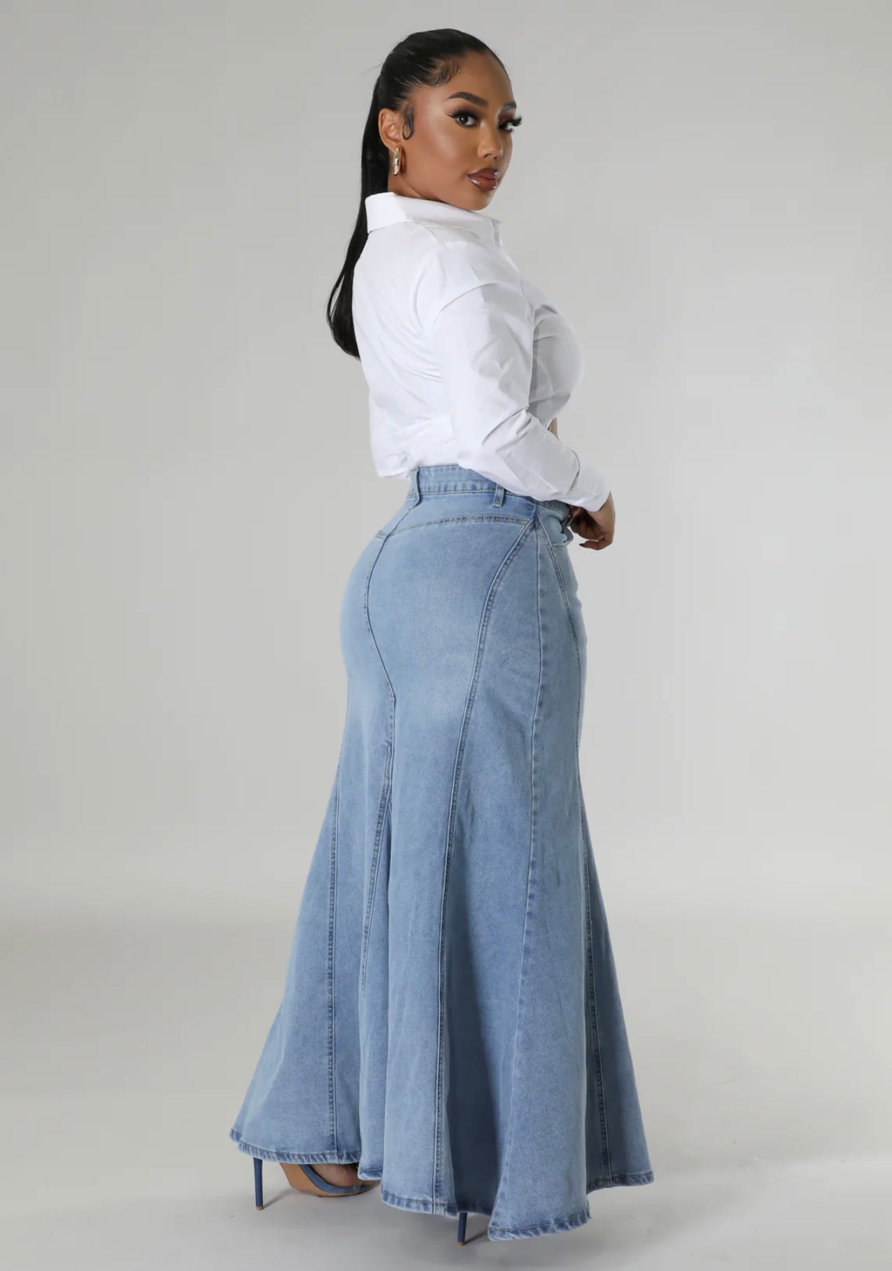 Demi Hight Waist Denim Mermaid Skirt _2X