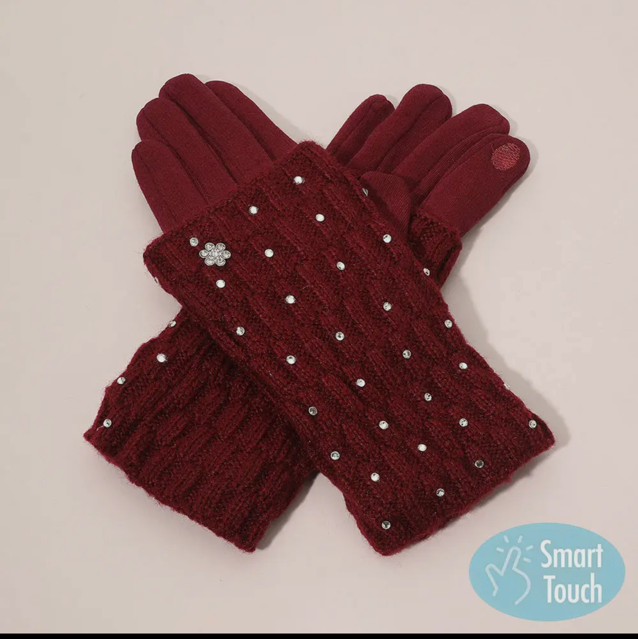 Rhinestone Point Smart Touch Knit Winter Gloves