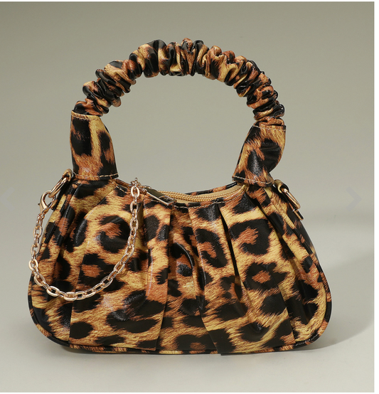 Leopard Faux Leather Handle Bag