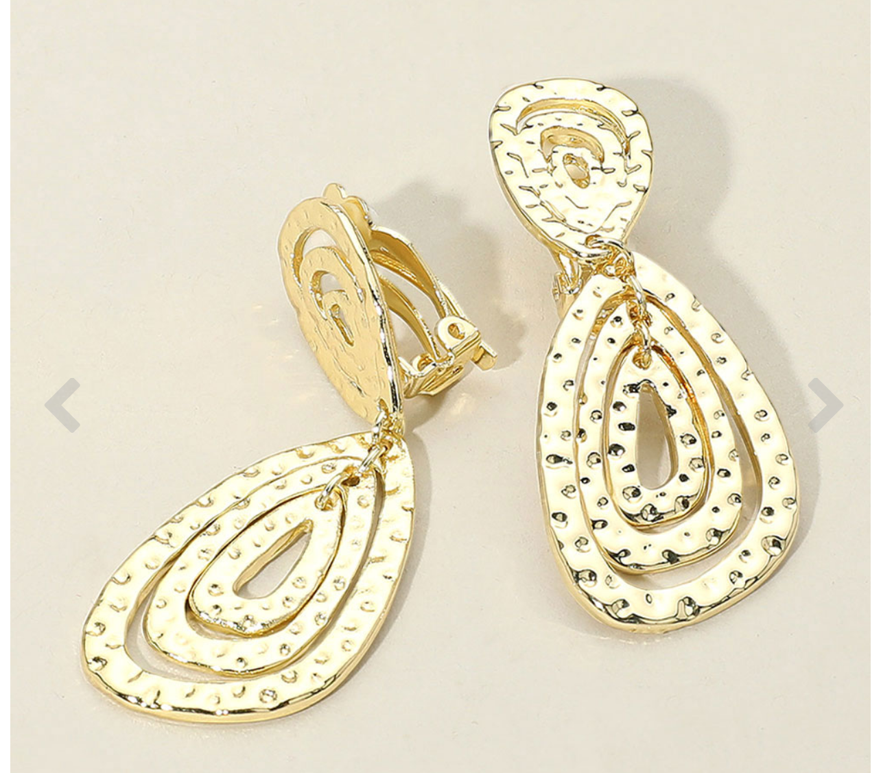 Hammered Metal Layered Teardrop Dangle Clip On Earrings