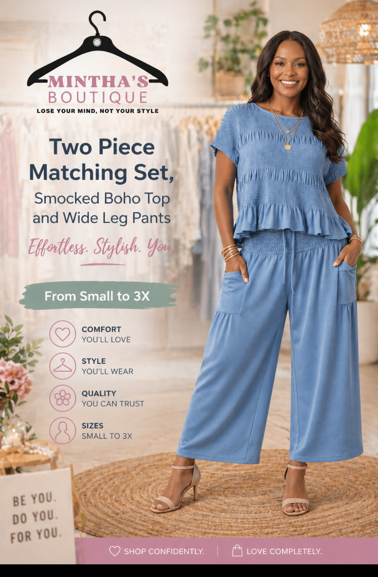 Simple Pleasure 2pc Smocked Pants Set