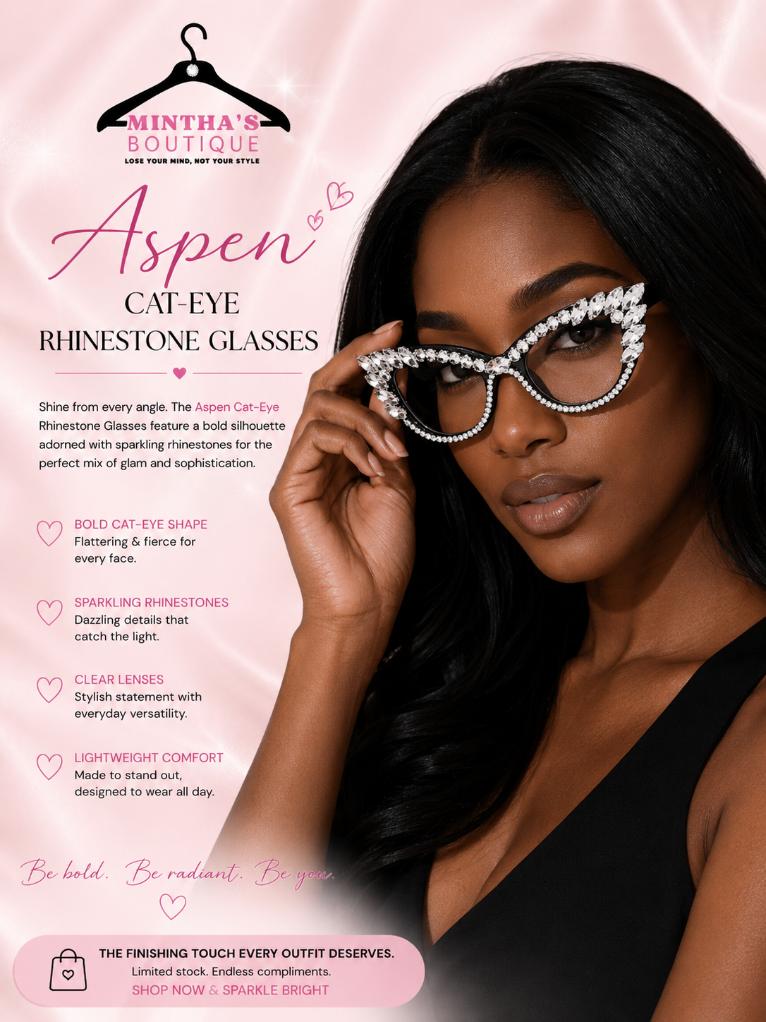 Aspen Cat Eye Rhinestone Glasses