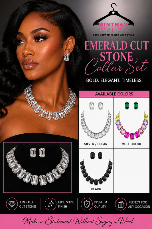 Emerald Cut Stone Collar Evening Necklace