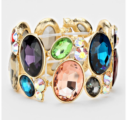 Oval Crystal Rhinestone Stretch Bracelet
