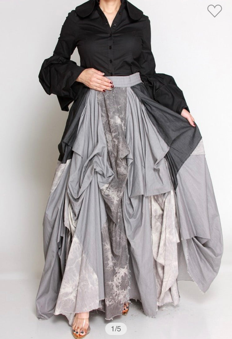 Black Denim Grey Multi Layer Skirt