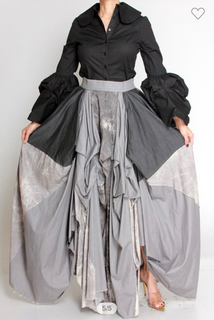 Black Denim Grey Multi Layer Skirt