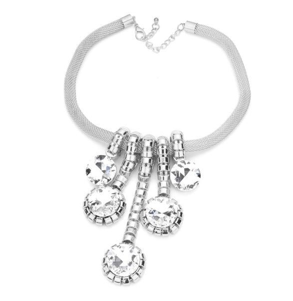 Dropped Round Stone Necklace_AB Silver